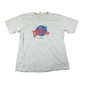 Vintage Planet Hollywood London Graphic T-Shirt Mens Heather Gray 90s Retro L/XL